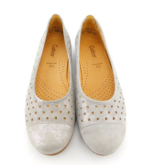 GABOR Perforated Brushed Silver Ballet Flats 6.5 UK - Picture 3 of 8